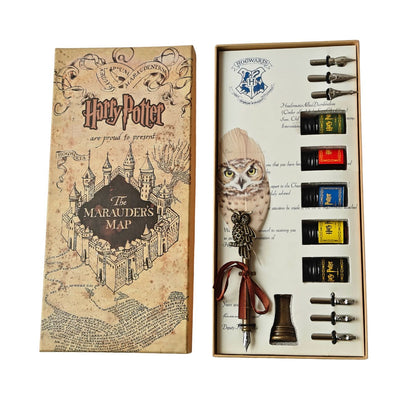 Harry Potter Hogwarts Owl Feather Quill Pen and Ink Set (Light Yellow)