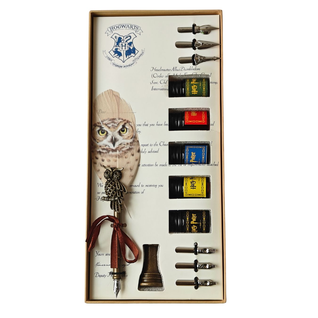 Harry Potter Hogwarts Owl Feather Quill Pen and Ink Set (Light Yellow)