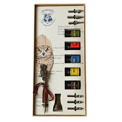 Harry Potter Hogwarts Owl Feather Quill Pen and Ink Set (Light Yellow)