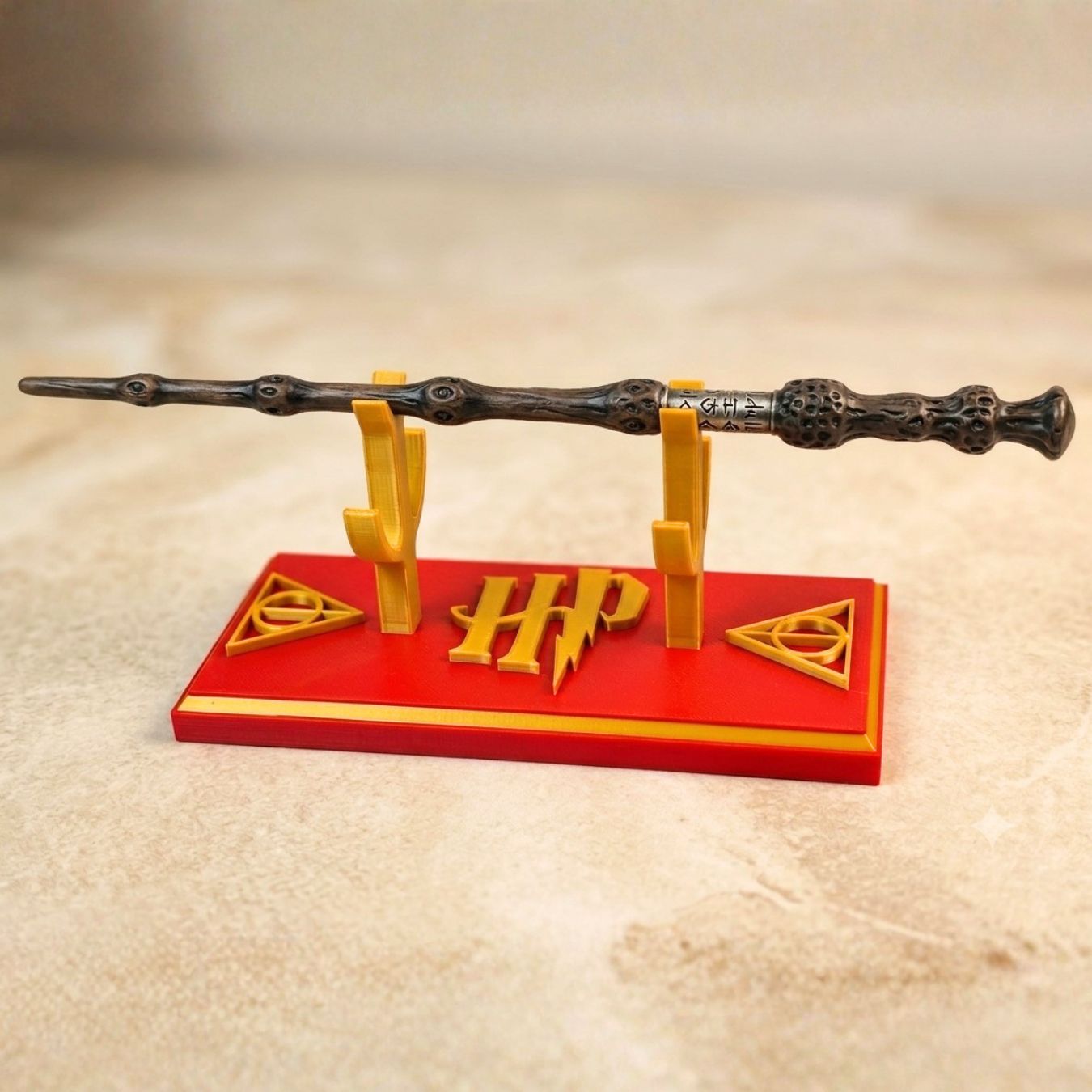 Deathly Hallows Sign - 3 Wand Stand (18×18×8 cm) (Red-Golden)