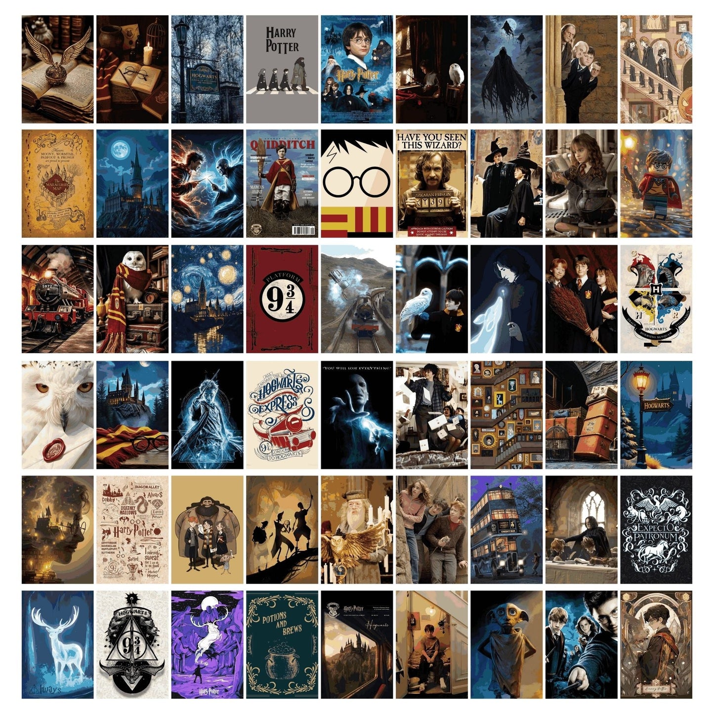 Harry Potter Postcard/ Collage Set (4"x6", 300 gsm, premium card-paper) - Set of 54