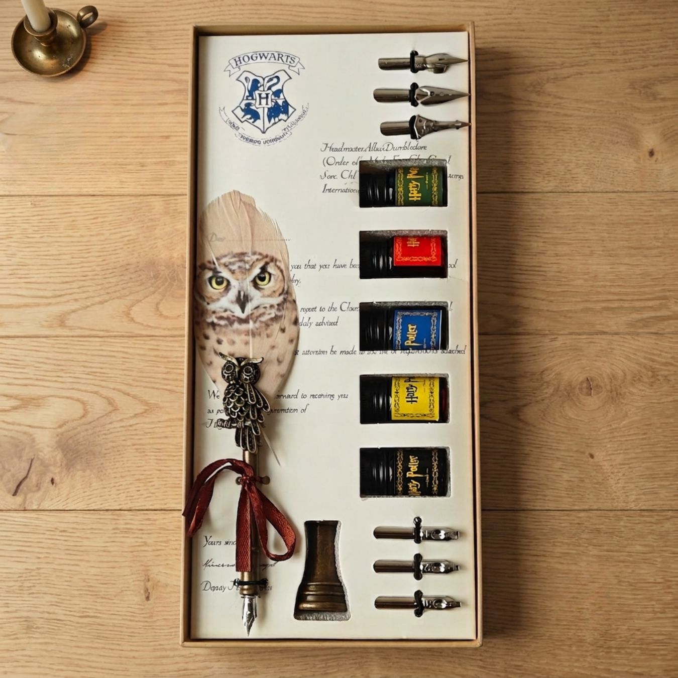 Harry Potter Hogwarts Owl Feather Quill Pen and Ink Set (Light Yellow)