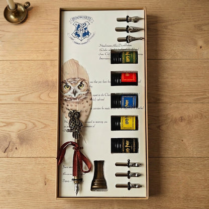 Harry Potter Hogwarts Owl Feather Quill Pen and Ink Set (Light Yellow)